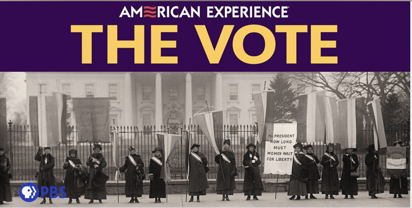 Image of suffragists with flags