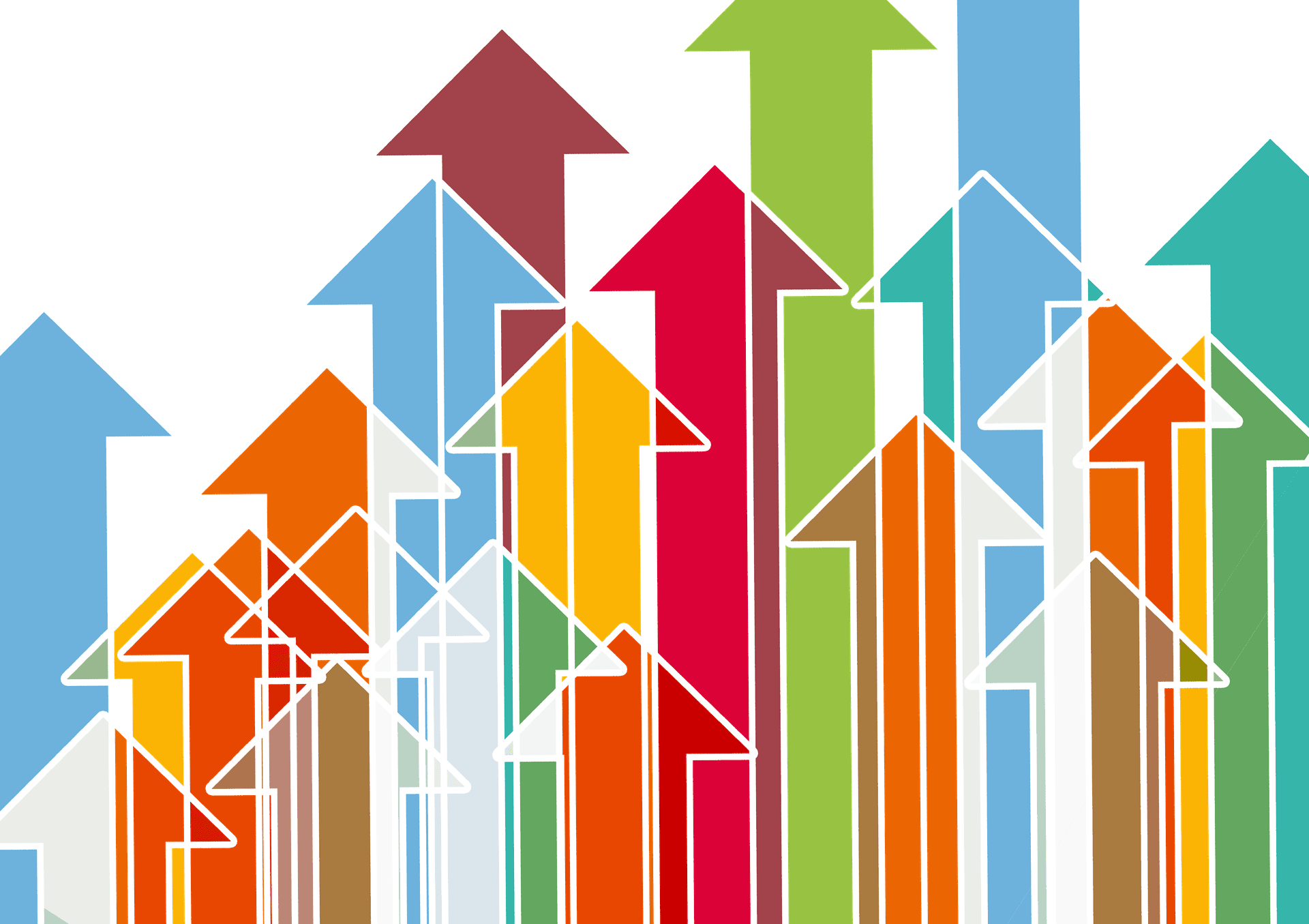multi color arrows of differing heights pointing up