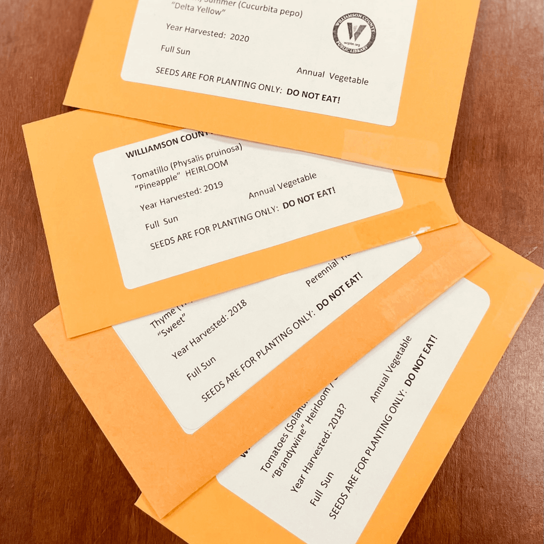 seed packets from the label with the information about type of plant labels on them