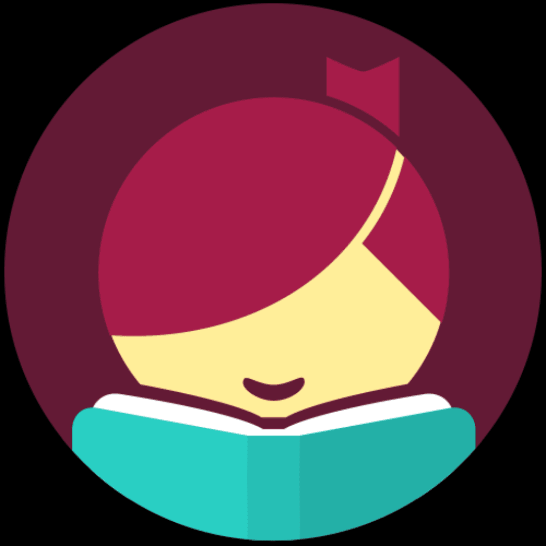 Meet Libby app logo - graphic with person reading book and a bookmark behind them