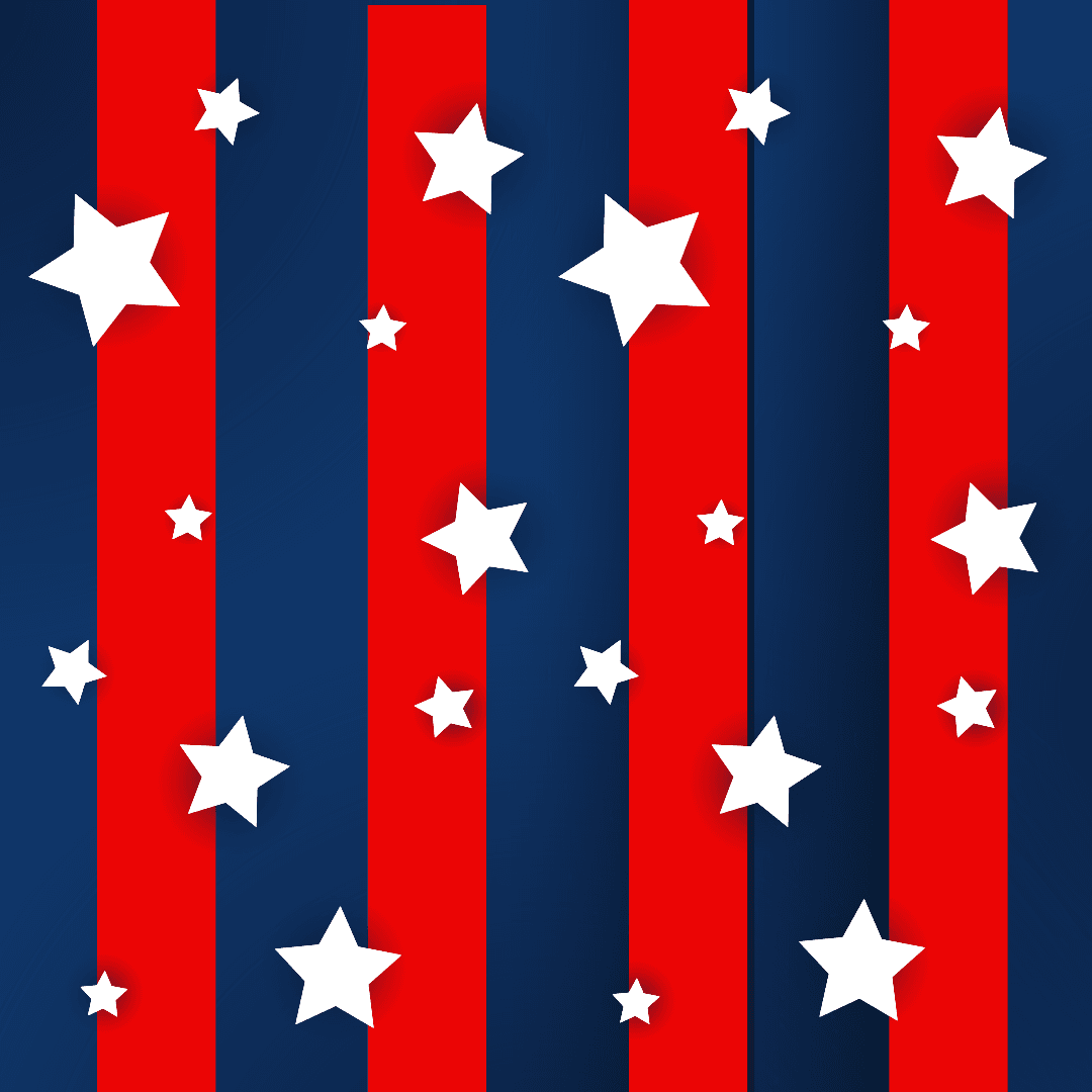 Blue background with red stripes and white stars over the red and blue