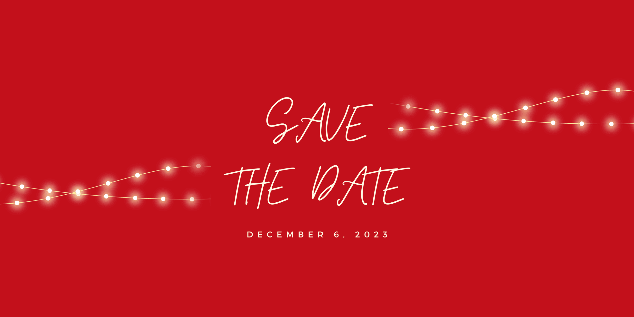 Stars like a string of lights with text Save the Date December 6, 2023