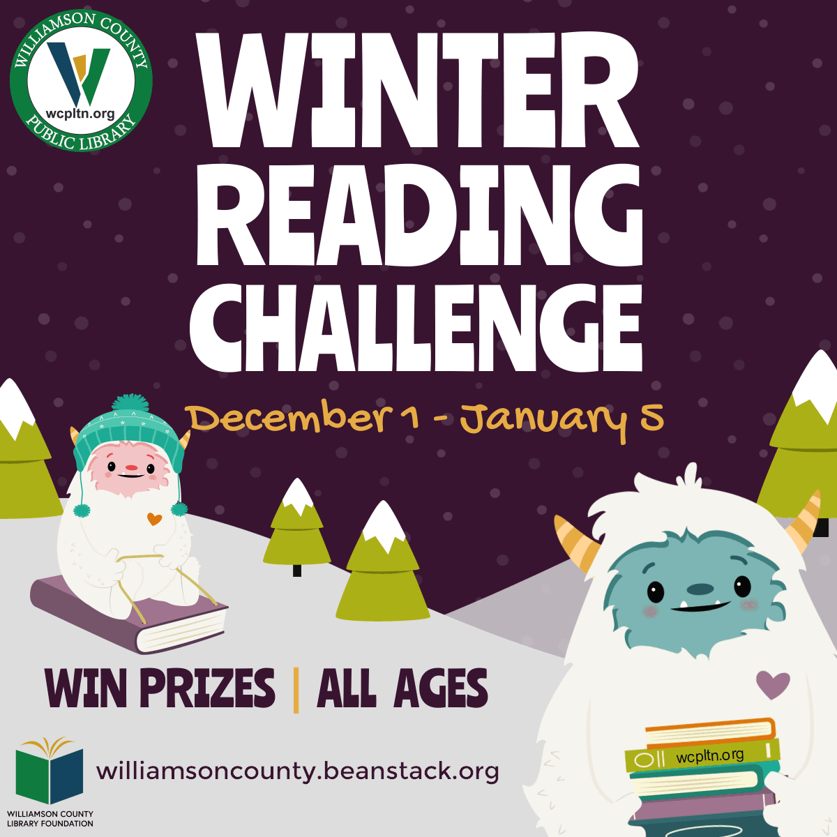 Winter Reading Challenge let’s Get YETI to Read Dec 1 - Jan 5