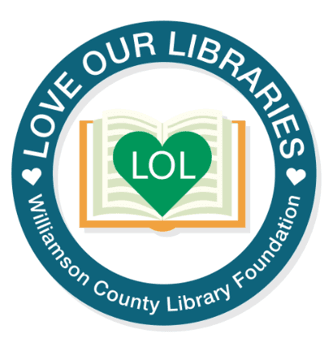 Love Our Libraries W County Library Foundation logo with open book with a heart on the pages and LOL